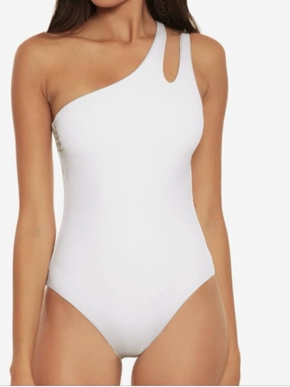 BECCA Asymmetric One-Shoulder White Swim One-Piece